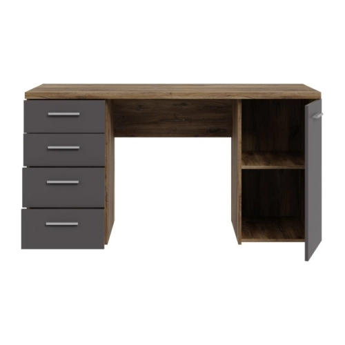 Biurko 145x60 cm z 4 szufladami i szafką Grafit/Dąb Flagstaff